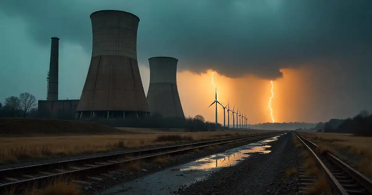 Atomkraftwerk außer Betrieb und einige Windräder