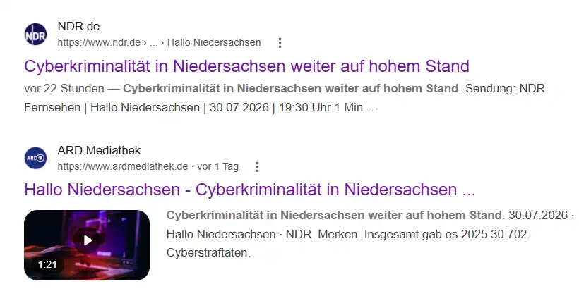 Cyberkriminalität in Niedersachsen weiter auf hohem Stand - Google Suche nach Video