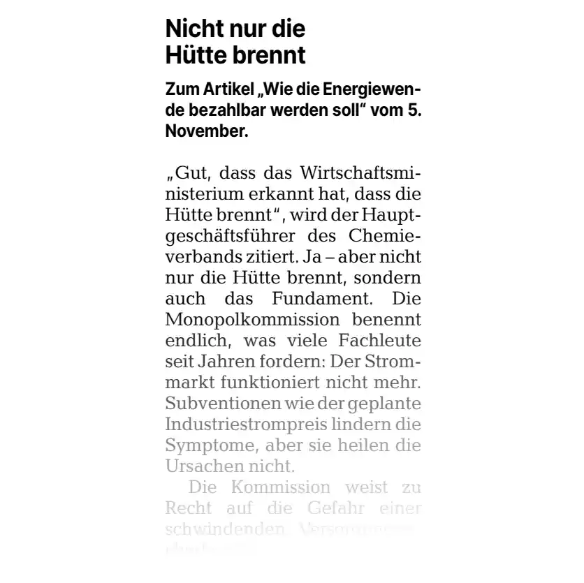 Leserbrief - Nicht nur die Hütte brennt