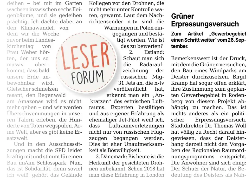 Leserbrief Gruener Erpressungsversuch