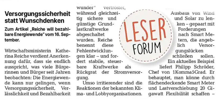Leserbrief Versorgungssicherheit statt Wunschdenken
