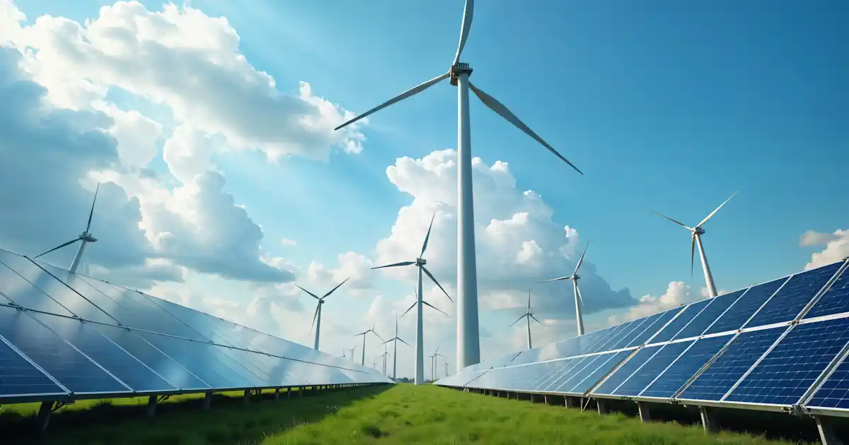 Windpark und Solarpark mit Gras