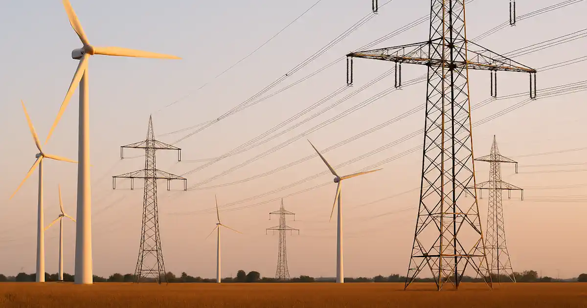 Windpark mit zwei Stromtrassen